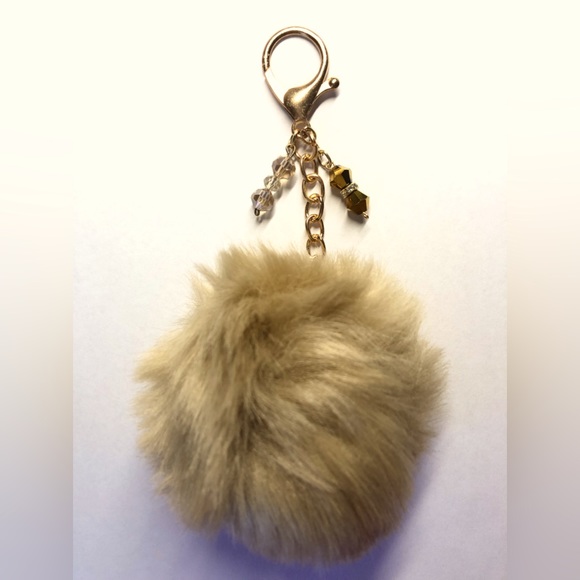 Hand Crafted Accessories - 5/$25 Hand Crafted Soft Fuzzy Pom Pom Sparkling Gold Keychain
